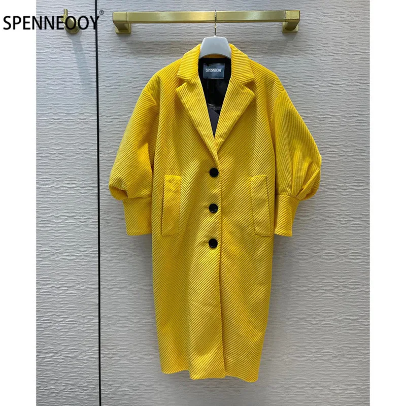SPENNEOOY Designer Brand Autumn Winter Yellow Corduroy Overcoat Outwear Women Single Breasted Fashion Long Jackets Coat
SPENNEOOY Designer Brand Autumn Winter Yellow Corduroy Overcoat Outwear Women Single Breasted Fashion Long Jackets Coat