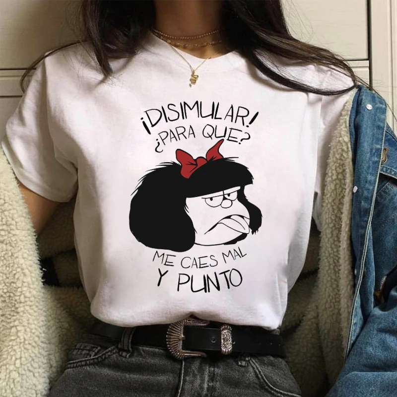 Забавная футболка Mafalda Женская милая мультяшная в стиле Харадзюку с коротким