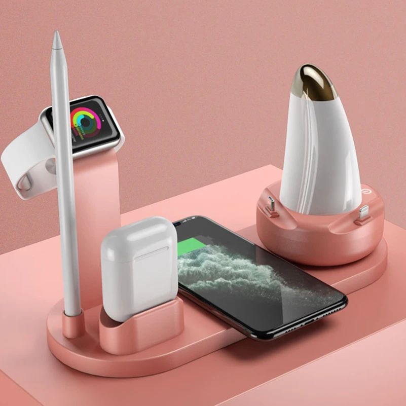 6 in 1 Wireless Charger Pad Night Lamp for Airpods Apple watch Charger Dock 10W Fast Wireless Charging for iphone 11 pro Samsung
6 in 1 Wireless Charger Pad Night Lamp for Airpods Apple watch Charger Dock 10W Fast Wireless Charging for iphone 11 pro Samsung