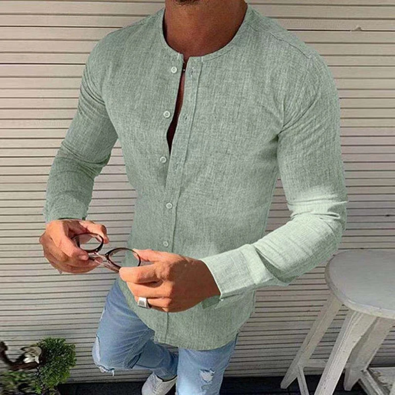 Autumn New Vintage Slim O-Neck Cotton Linen Shirts Men Casual Long Sleeve Solid Cardigan Tops Spring Mens Fashion Buttons Shirt
Autumn New Vintage Slim O-Neck Cotton Linen Shirts Men Casual Long Sleeve Solid Cardigan Tops Spring Mens Fashion Buttons Shirt