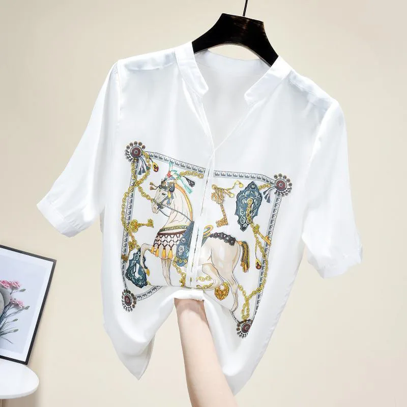 Женская шифоновая блуза с коротким рукавом и V-образным вырезом, ZZ0734 
Женская шифоновая блуза с коротким рукавом и V-образным вырезом, ZZ0734