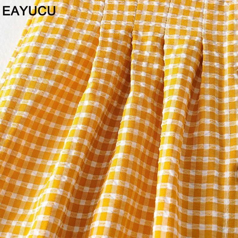 EAYUCU Vintage Plaid Yellow Women Two Pieces Set 2020 Summer Strapless Camis+ Long Skirts High Waist Buttons Beachwear Set EJ024
EAYUCU Vintage Plaid Yellow Women Two Pieces Set 2020 Summer Strapless Camis+ Long Skirts High Waist Buttons Beachwear Set EJ024