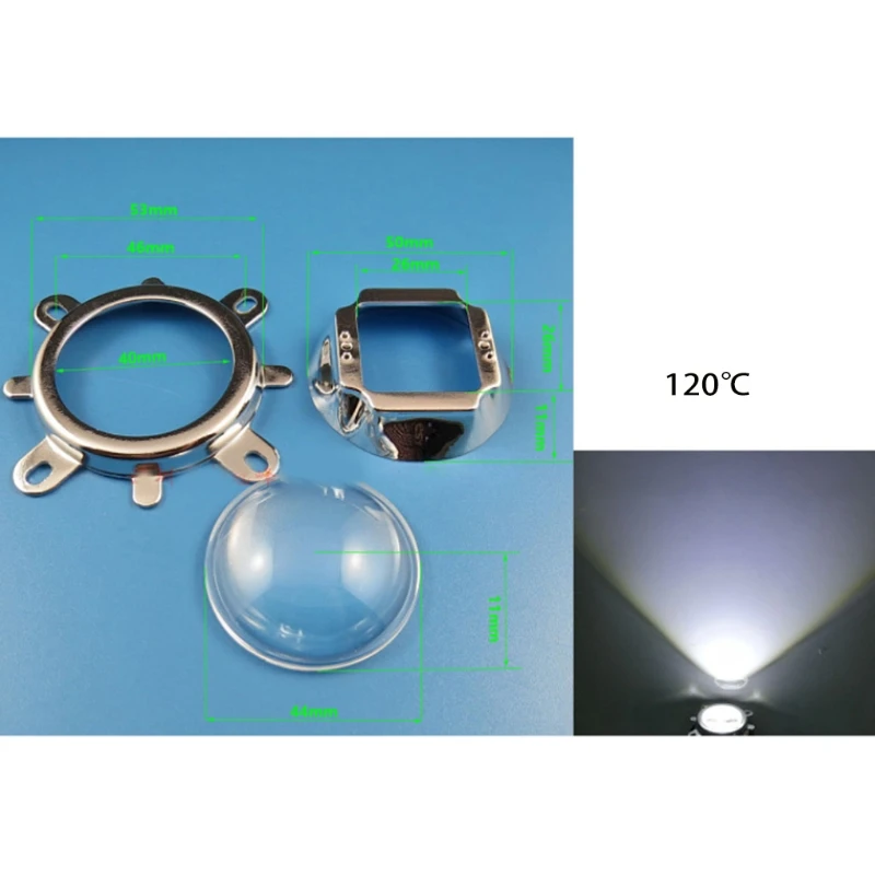 

60/90/120 Degree 44mm Lens + 50mm Reflector Collimator Base Housing + Fixed Bracket 20W-100W LED Light Lamp Lenses