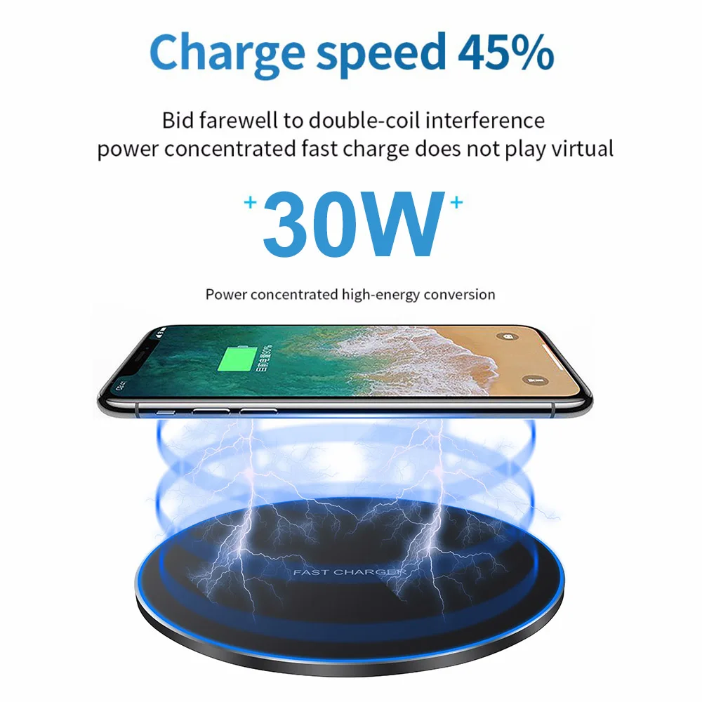 Quick Wireless Charger for iPhone 13 12 Pro Max 11 XS XR X 8 USB C 30W Fast Qi Induction Charging Pad For Samsung S21 S20 S10 S9 | Мобильные