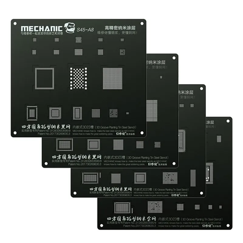 Черная универсальная стальная сетка MECHANIC 3D для процессора NAND Baseband IC для IPHONE A8 A9 A10 A11 A12 3D BGA реболлинговые канавки трафаретная сетка
Черная универсальная стальная сетка MECHANIC 3D для процессора NAND Baseband IC для IPHONE A8 A9 A10 A11 A12 3D BGA реболлинговые канавки трафаретная сетка
