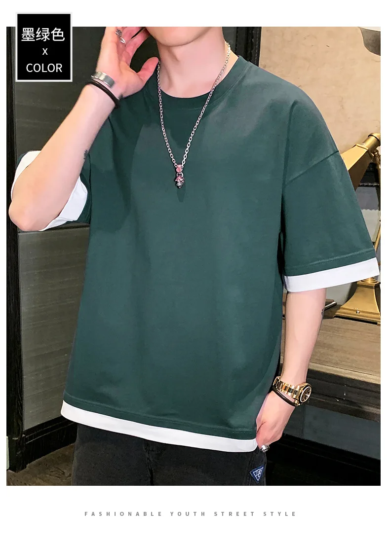2021 NEW summer Japanese fake two-piece short-sleeve T-shirt male large size loose trend tide brand casual half-sleeve top
2021 NEW summer Japanese fake two-piece short-sleeve T-shirt male large size loose trend tide brand casual half-sleeve top