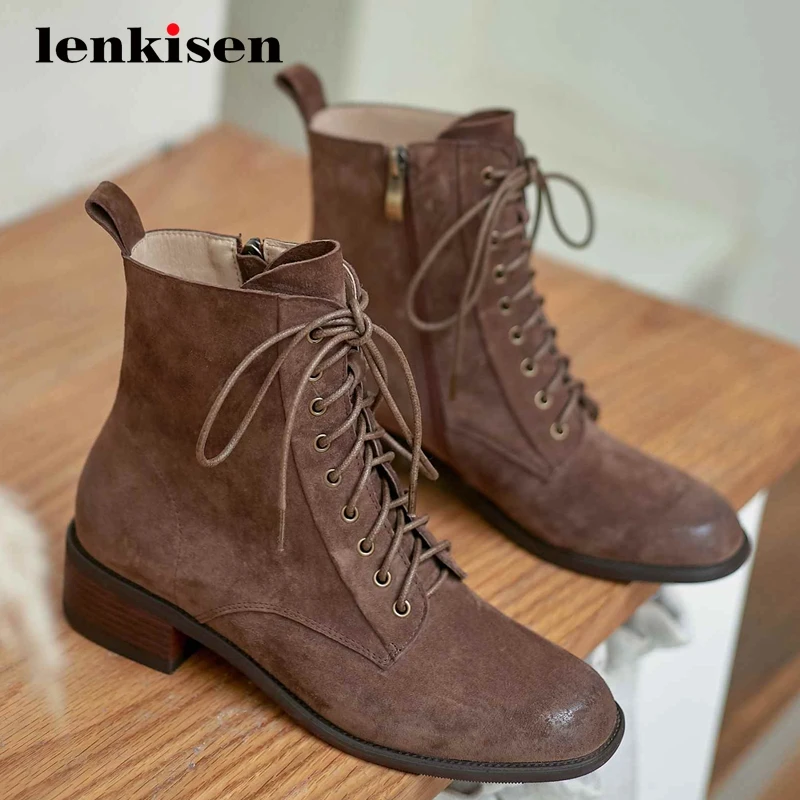 Lenkisen large size hot short boots real leather vintage superstar modern med heel round toe zipper beauty girl ankle boots L6f2
Lenkisen large size hot short boots real leather vintage superstar modern med heel round toe zipper beauty girl ankle boots L6f2