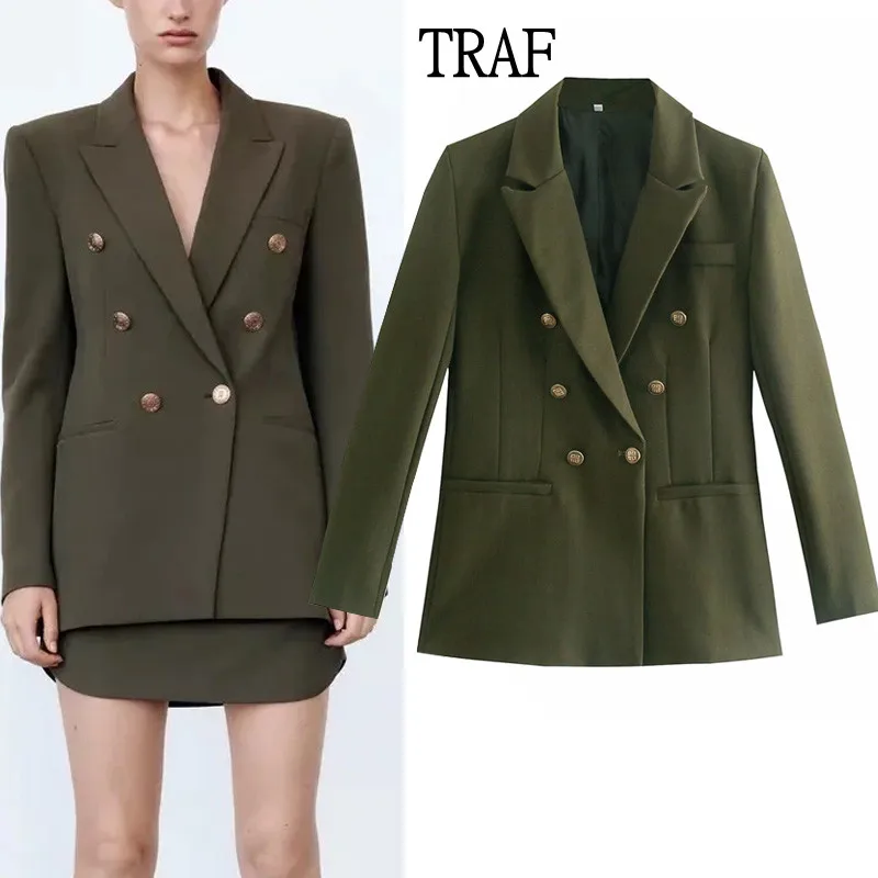 TRAF Woman 2021 Autumn Women's Suit Blazer Vintage Double Breasted Blazer Coat Office Lady Long Sleeve Slim Female Outerwear
TRAF Woman 2021 Autumn Women's Suit Blazer Vintage Double Breasted Blazer Coat Office Lady Long Sleeve Slim Female Outerwear
