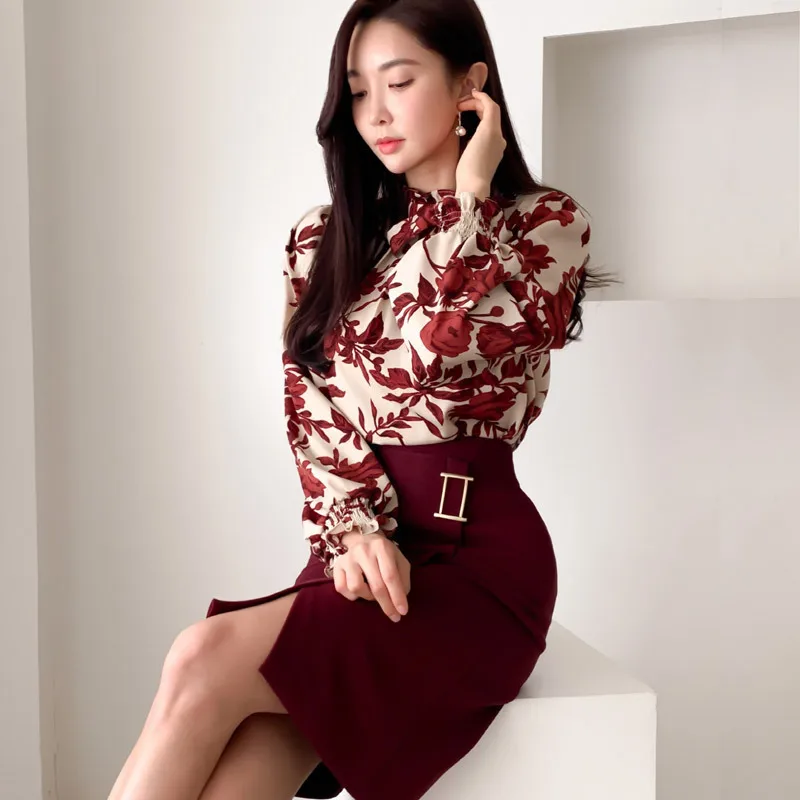 Spring Korean Fashion OL 2-piece Suits Elegant Vintage Floral Lace Up Shirt Top + Sexy High Waist Pencil Bodycon Skirt Work Set
Spring Korean Fashion OL 2-piece Suits Elegant Vintage Floral Lace Up Shirt Top + Sexy High Waist Pencil Bodycon Skirt Work Set