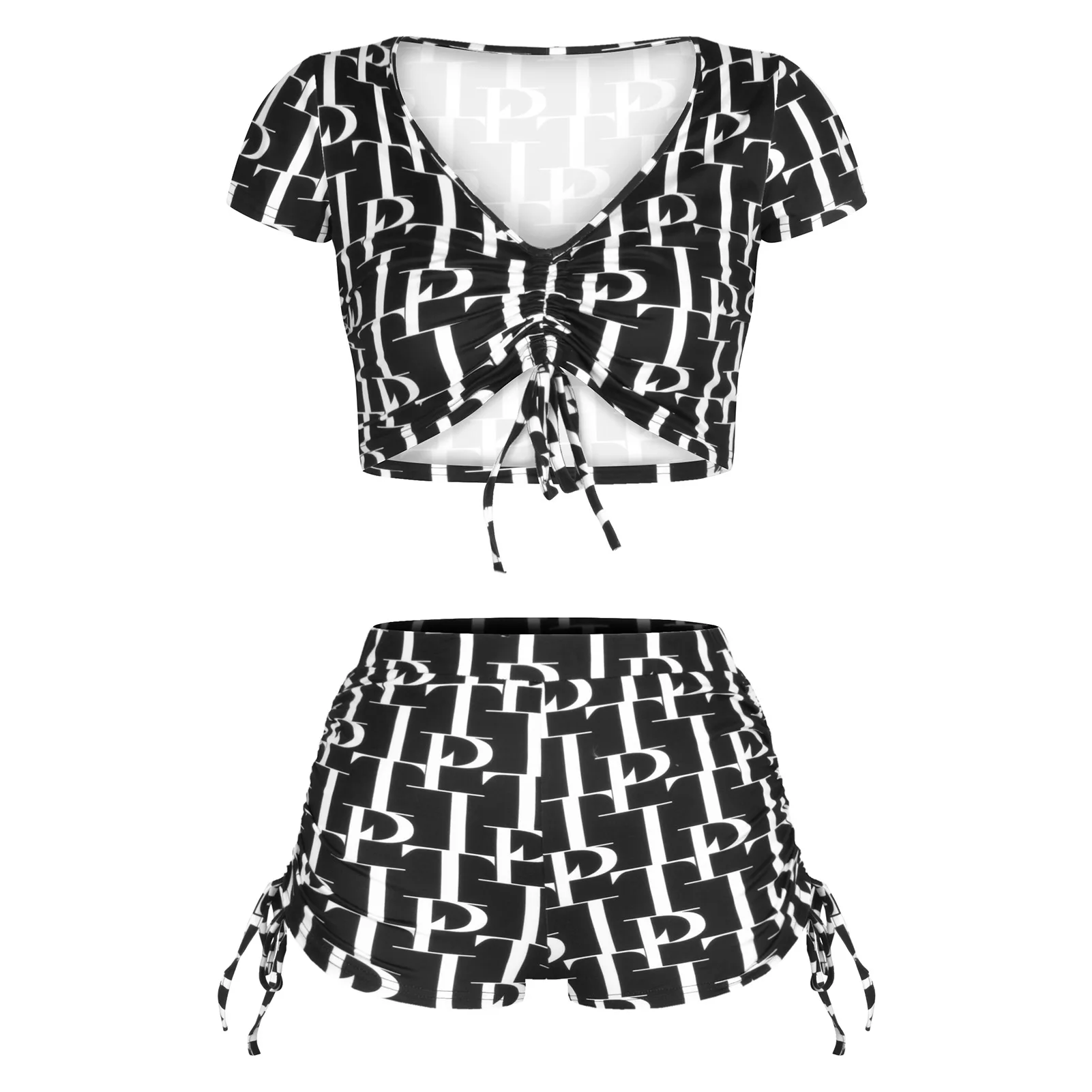 Summer Short Sleeve Drawstring T-Shirt Shorts Sports Set Casual Pegasus Lips Letter Digital Print Crop Tops Two Pieces Set Women
Summer Short Sleeve Drawstring T-Shirt Shorts Sports Set Casual Pegasus Lips Letter Digital Print Crop Tops Two Pieces Set Women