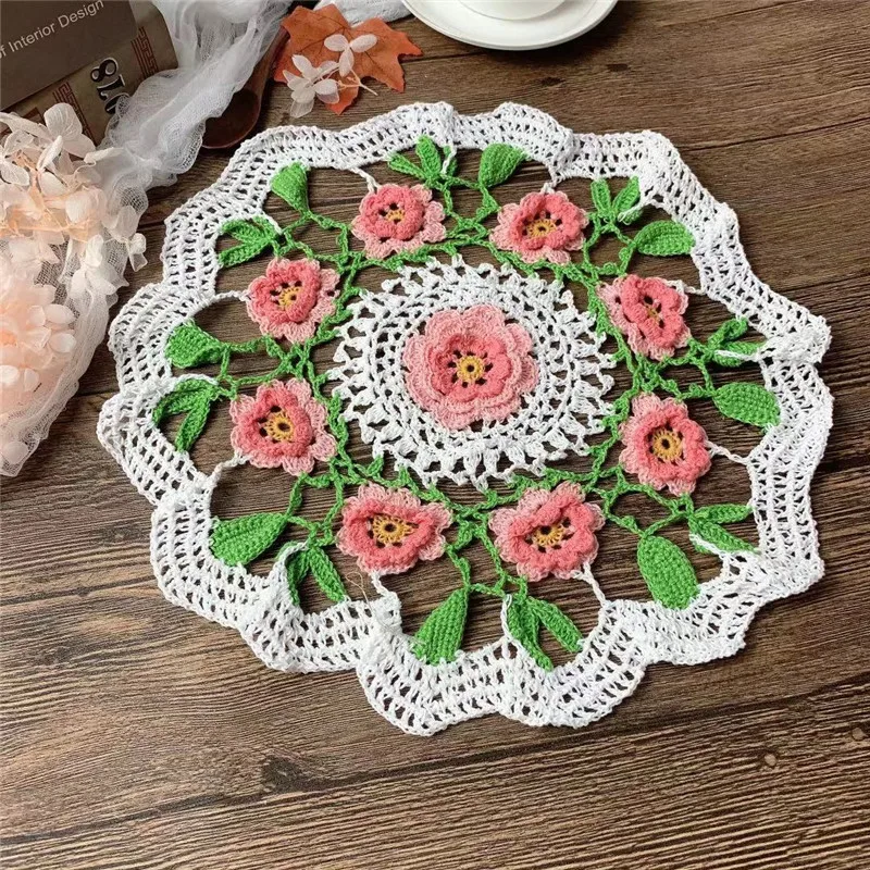 Round 35CM Luxury Hand-crocheted Hollow Lace 3d Flowers Table Placemat Cotton Coffee Pad Wedding Christmas Universal Cover Towel 
Round 35CM Luxury Hand-crocheted Hollow Lace 3d Flowers Table Placemat Cotton Coffee Pad Wedding Christmas Universal Cover Towel