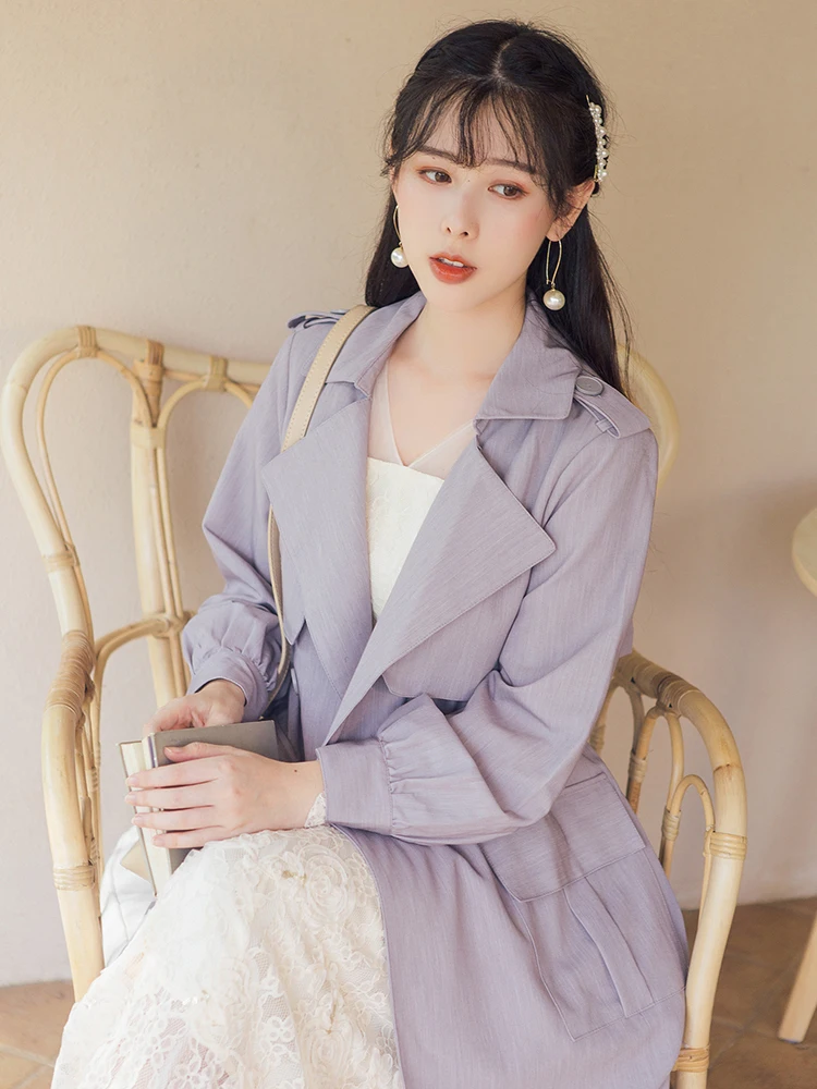 In the fall of the new literary temperament girl wind restoring ancient ways light purple trench coat
In the fall of the new literary temperament girl wind restoring ancient ways light purple trench coat