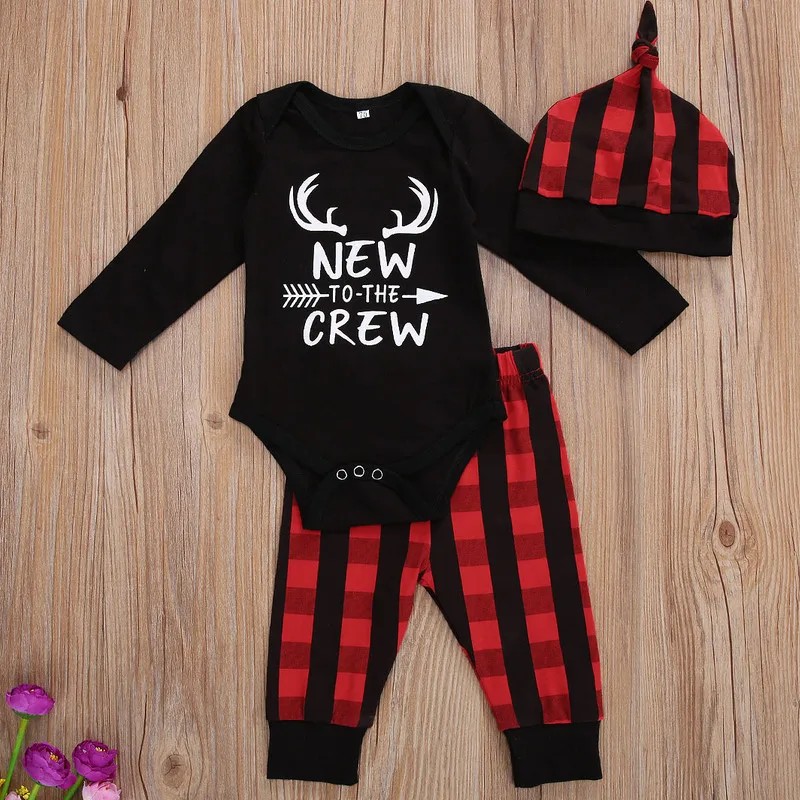 Spring Autumn Newborn Baby Christmas Outfits Cute Letter Print Bodysuit + Plaid Long Pants + Hat 3Pcs Clothes Set
Spring Autumn Newborn Baby Christmas Outfits Cute Letter Print Bodysuit + Plaid Long Pants + Hat 3Pcs Clothes Set