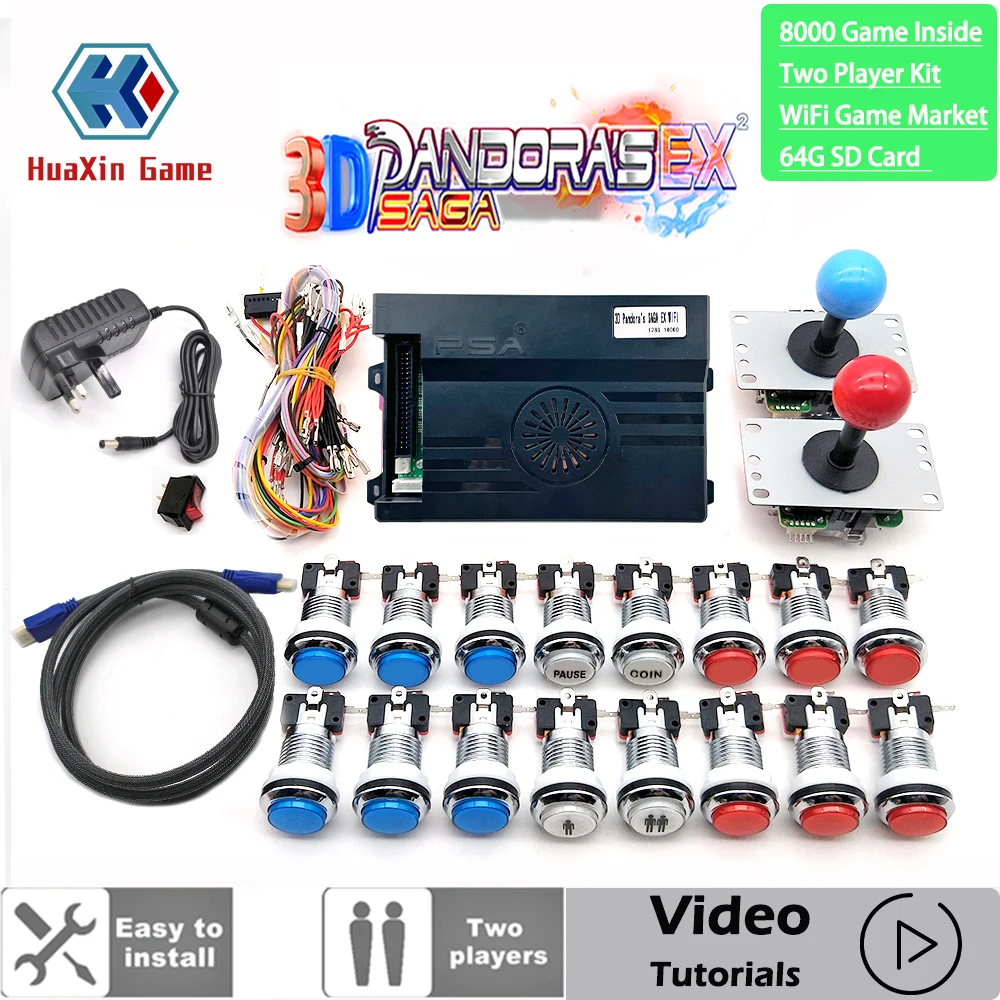 

2 Player 8000 IN 1 Pandora Saga EX 3D Copy SANWA Joystick Chrome LED Push Button DIY Arcade Machine Home Cabinet with Tutorial