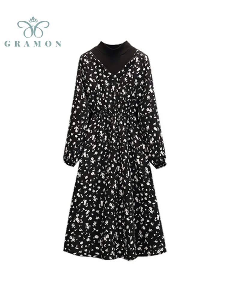 Женское платье-водолазка с длинным рукавом и принтом 
Женское платье-водолазка с длинным рукавом и принтом