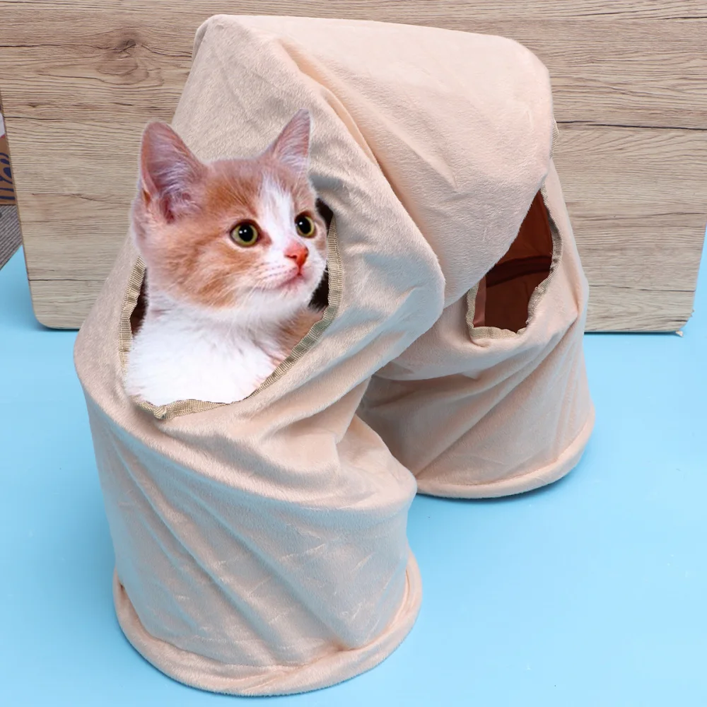 1PC Plush Cat Foldable Tunnel Blue Fuzzy Cat Tent Pet Warm Plush Cats Tunnel