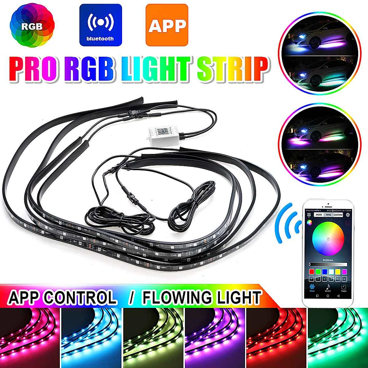 Car Underglow Flexible Strip LED Remote /APP Control RGB LED Strip Under Automobile Chassis Tube Underbody System Neon Light
Car Underglow Flexible Strip LED Remote /APP Control RGB LED Strip Under Automobile Chassis Tube Underbody System Neon Light