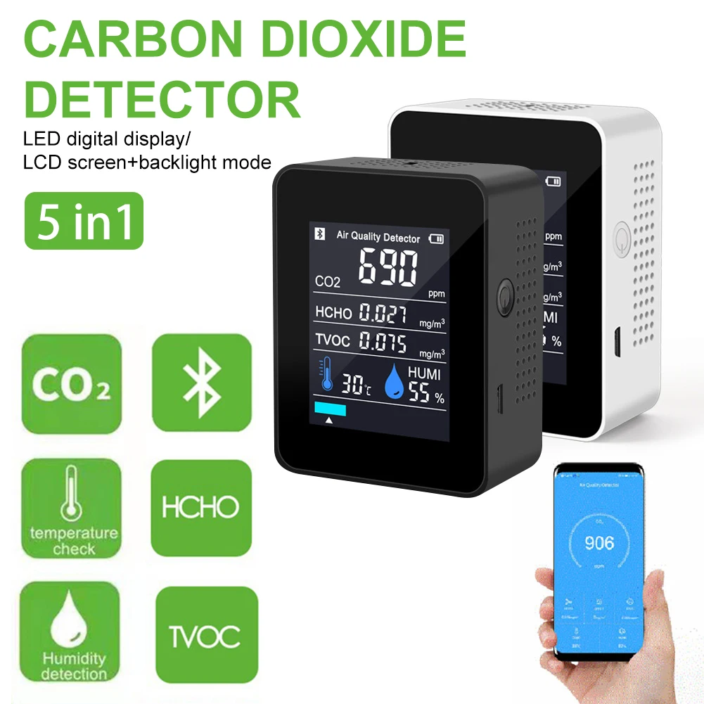 5 в 1 детектор CO2 для дома и офиса, монитор качества воздуха, перезаряжаемый через приложение, измеритель CO2, датчик, термометр, гигрометр
5 в 1 детектор CO2 для дома и офиса, монитор качества воздуха, перезаряжаемый через приложение, измеритель CO2, датчик, термометр, гигрометр