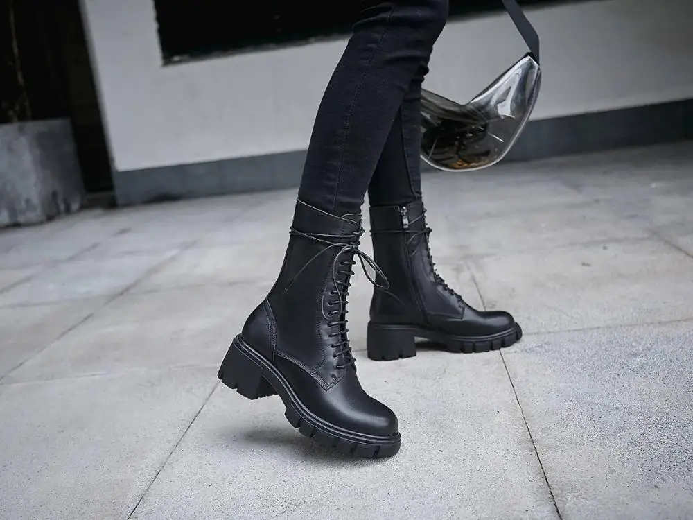 Krazing Pot genuine leather simple style office lady daily wear round toe high heels lace up women winter mid-calf boots L8f2
Krazing Pot genuine leather simple style office lady daily wear round toe high heels lace up women winter mid-calf boots L8f2