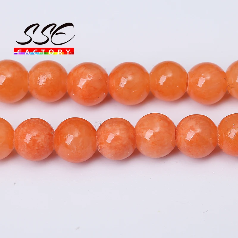

Natural Orange Stone Jades Round Loose Spacer Beads For Jewelry Making DIY Charms Bracelet Ear Studs Accessories 4mm - 12mm 15''