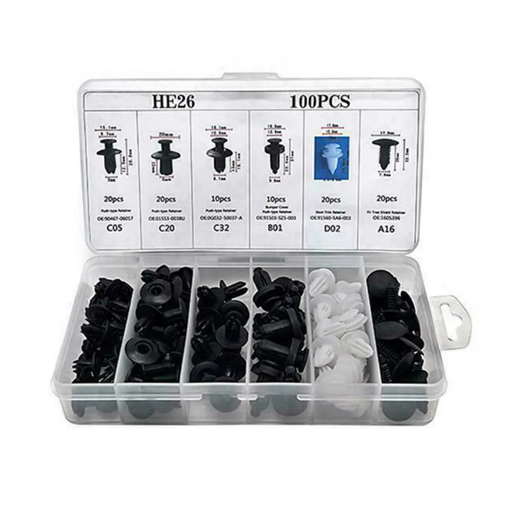 100Pcs/Box Universal Car Fastener Clips Mixed Car Fasteners Door Trim Panel Auto Bumper Rivet Retainer Push Engine Cover Fender
100Pcs/Box Universal Car Fastener Clips Mixed Car Fasteners Door Trim Panel Auto Bumper Rivet Retainer Push Engine Cover Fender