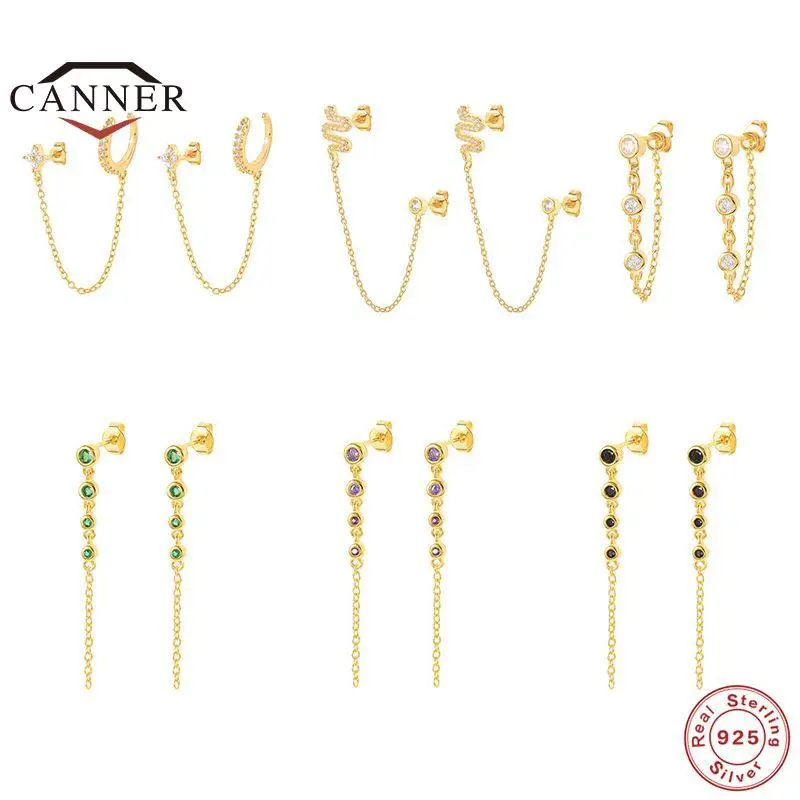 CANNER 925 Sterling Silver Stud Earrings for Women Exquisite Colored Zircon Piercing Chain Earring Cartilage Earings Jewelry
CANNER 925 Sterling Silver Stud Earrings for Women Exquisite Colored Zircon Piercing Chain Earring Cartilage Earings Jewelry