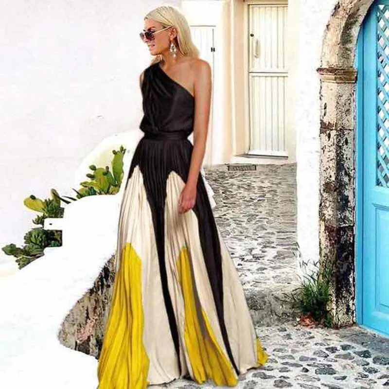 Summer Casual Intage Women Patchwork Maxi Dress 2020 Fashion One Shoulder A-line Dresses
Summer Casual Intage Women Patchwork Maxi Dress 2020 Fashion One Shoulder A-line Dresses