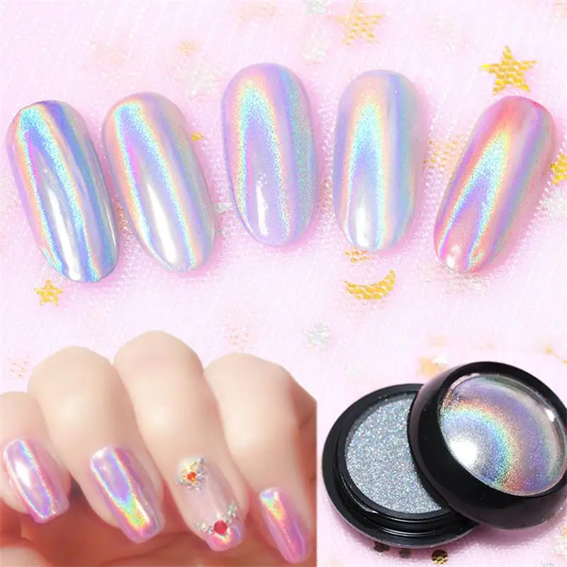 

Silver Holographic Nail Powder Glitter Laser Shimmer Nail Art Decorations Manicure Shining Chrome Pigment Mirror Dust