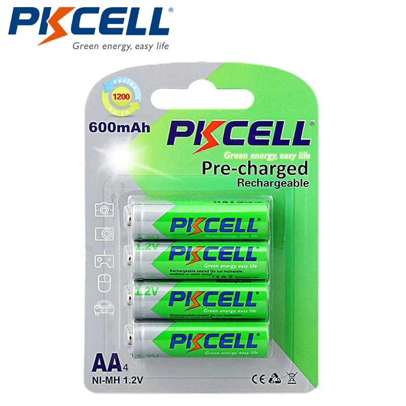 

8Pcs/2cards PKCELL AA Ni-MH Pre-charged Batteries 600mAh 1.2V AA NiMh LSD Rechargeable Battery for Remote Control