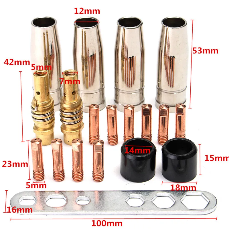 19Pcs/Set MB 15Ak Mig/Mag Welding Nozzle Contact Tips Welder Accessories Gas Connector Holder Set
19Pcs/Set MB 15Ak Mig/Mag Welding Nozzle Contact Tips Welder Accessories Gas Connector Holder Set