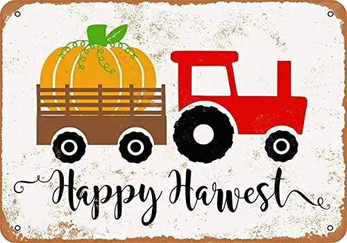 8 x 12 Tin Metal Sign - Vintage Look Happy Harvest Tractor with Trailer and Pumpkin
8 x 12 Tin Metal Sign - Vintage Look Happy Harvest Tractor with Trailer and Pumpkin