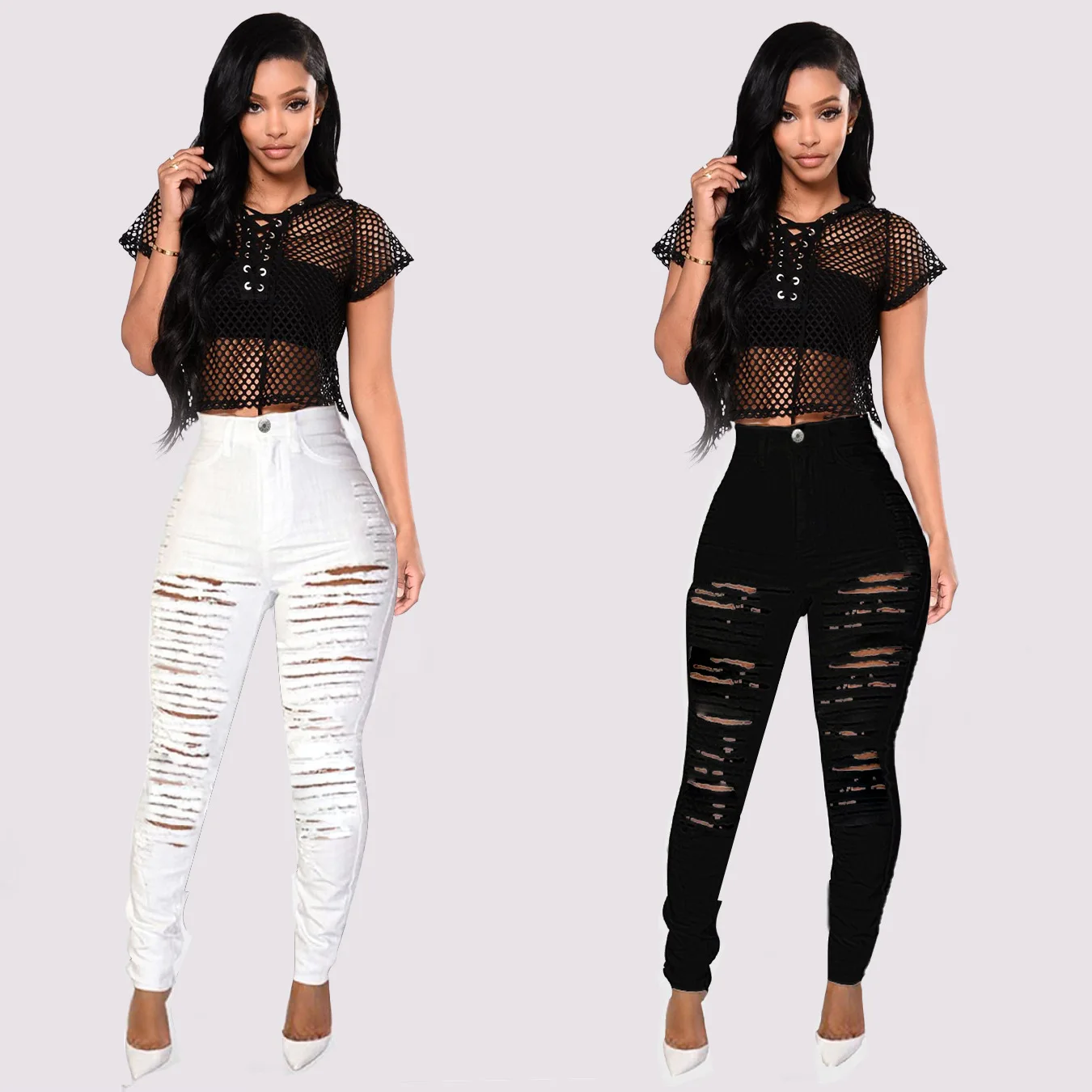 Hot style European and American personality ripped holes torn slim stretch high waist denim pants
Hot style European and American personality ripped holes torn slim stretch high waist denim pants