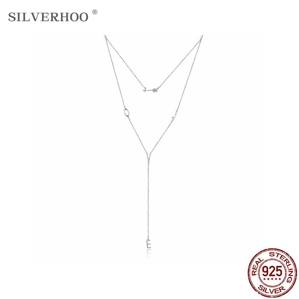 

Ожерелье SILVERHOO из стерлингового серебра 925 пробы с длинной цепочкой с кисточкой, женское ожерелье с романтической подвеской с надписью LOVE, ю...