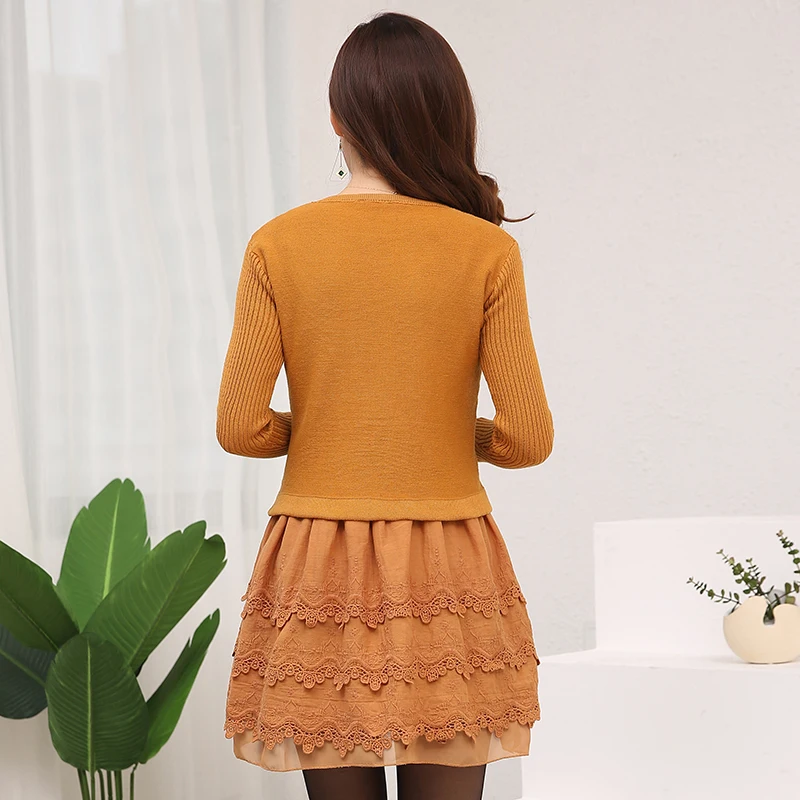Autumn and Winter Clothes New Women's Fake Two-piece Knitted Stitching Lace Loose Solid Sweater Dress Tb18907
Autumn and Winter Clothes New Women's Fake Two-piece Knitted Stitching Lace Loose Solid Sweater Dress Tb18907