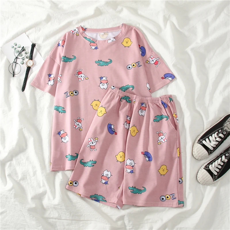 Summer Women's Pajamas Two-piece Loose Comfortable Casual Cute Cartoon Short Sleeve Shorts Home Service
Summer Women's Pajamas Two-piece Loose Comfortable Casual Cute Cartoon Short Sleeve Shorts Home Service