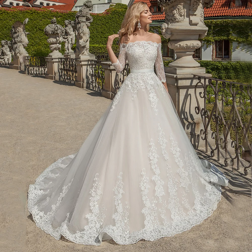 Elegant Ball Gown Dress For Wedding With Lace Sleeves Long Train Luxury Tulle Off Shoulder Bridal Skirt Robe De Mariee 2021 New
Elegant Ball Gown Dress For Wedding With Lace Sleeves Long Train Luxury Tulle Off Shoulder Bridal Skirt Robe De Mariee 2021 New