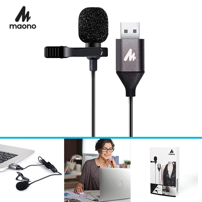 Микрофон MAONO конденсаторный петличный USB микрофон с функцией громкой связи зажим