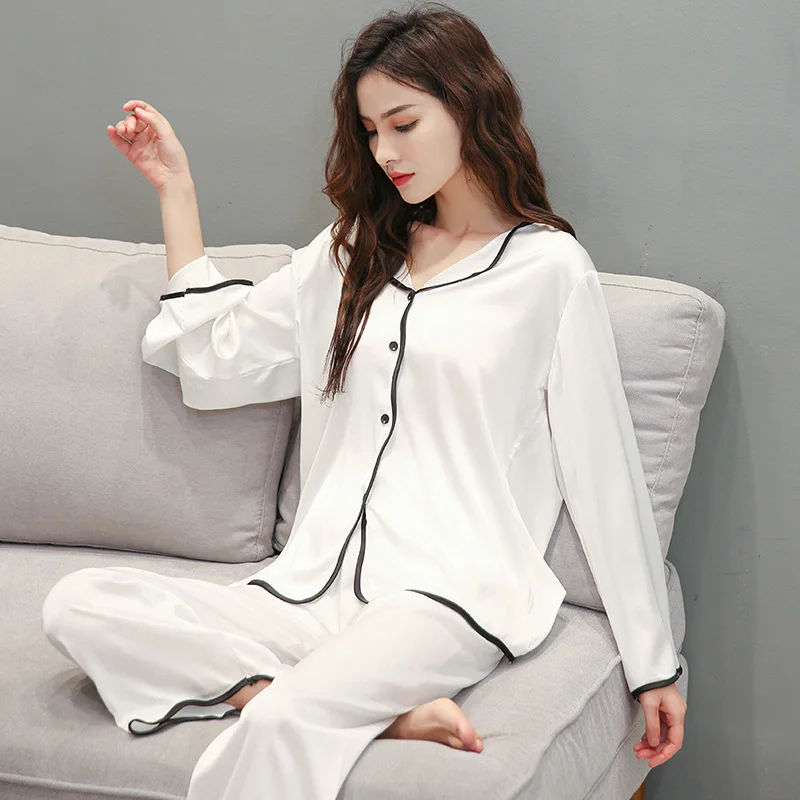 Women White Pajamas Set Long Sleeve Shirt&Pants Loose 2PCS Sleepwear Femme Trousers Suit Casual Pyjamas Pour Sleep Set
Women White Pajamas Set Long Sleeve Shirt&Pants Loose 2PCS Sleepwear Femme Trousers Suit Casual Pyjamas Pour Sleep Set