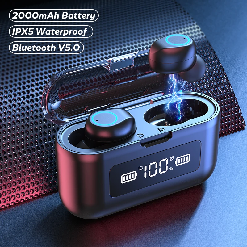 TWS Bluetooth наушники с 2000 мАч зарядный чехол светодиодный дисплей Беспроводные