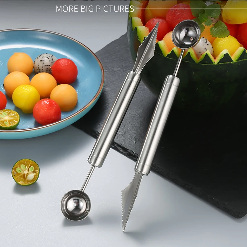 304 stainless steel double-headed fruit scoop Watermelon ice cream ball scoop Melon opener Creative carving knife 
304 stainless steel double-headed fruit scoop Watermelon ice cream ball scoop Melon opener Creative carving knife