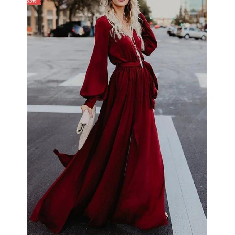Европейское и американское Модное Новое однотонное вечернее платье 2021, длинное женское платье с V-образным вырезом, длинным рукавом и оборк... 
Европейское и американское Модное Новое однотонное вечернее платье 2021, длинное женское платье с V-образным вырезом, длинным рукавом и оборк...