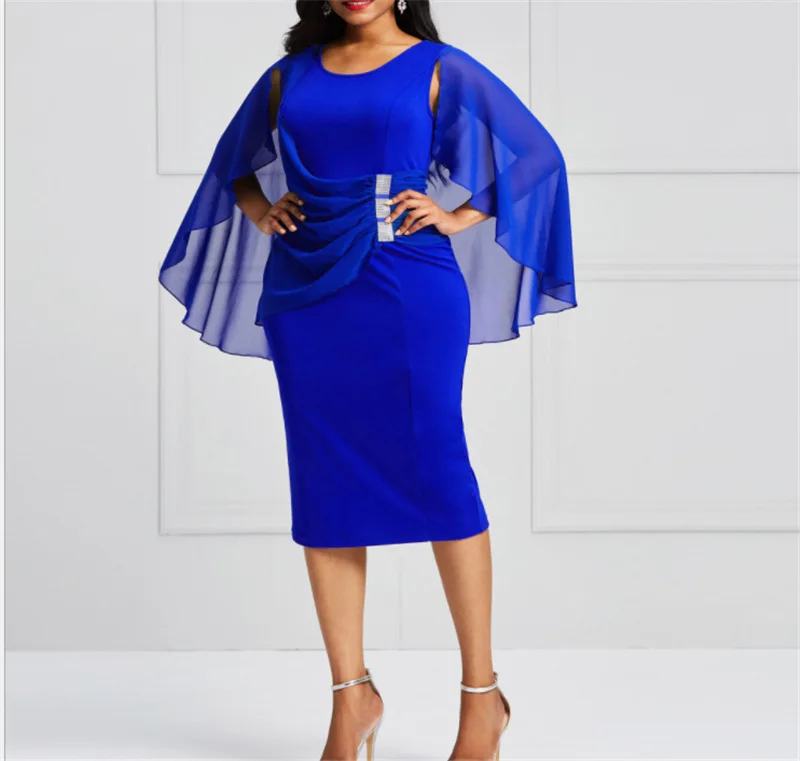 e O-neck Plus Size Maxi Dresses Elegant Ladies Work Wear Fashion Blue Color Women Midi Dress Slim Fit Knee-length Batwing Sleev
e O-neck Plus Size Maxi Dresses Elegant Ladies Work Wear Fashion Blue Color Women Midi Dress Slim Fit Knee-length Batwing Sleev