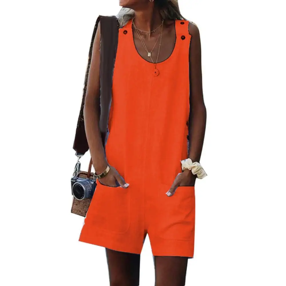 Women's Jumpsuits 2021 Summer Casual Summer Lady Solid Color Cotton Linen Sleeveless Jumpsuit Shorts Romper 
Women's Jumpsuits 2021 Summer Casual Summer Lady Solid Color Cotton Linen Sleeveless Jumpsuit Shorts Romper