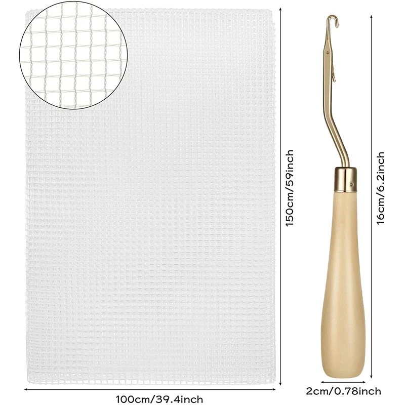 40X60Inch Blank Rug Hooking Mesh Latch Crochet Mesh Canvas Knitting Rug Canvas Kit with 2Pcs Wooden Bent Latch Hook Tool-ABUX
40X60Inch Blank Rug Hooking Mesh Latch Crochet Mesh Canvas Knitting Rug Canvas Kit with 2Pcs Wooden Bent Latch Hook Tool-ABUX