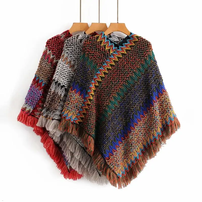 Осенне-зимняя женская накидка в этническом стиле цветная вязаная накидка с кисточками на подоле Праздничная накидка
Осенне-зимняя женская накидка в этническом стиле цветная вязаная накидка с кисточками на подоле Праздничная накидка