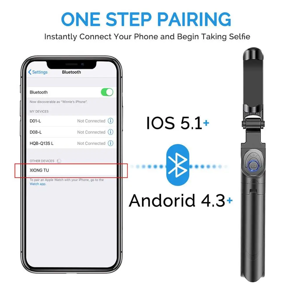 Wireless Bluetooth Selfie Stick Extendable Selfie Stick Tripod with Detachable Remote and Tripod Stand Selfie Stick for iPhone
Wireless Bluetooth Selfie Stick Extendable Selfie Stick Tripod with Detachable Remote and Tripod Stand Selfie Stick for iPhone