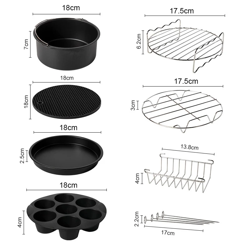8pcsAir Fryer Accessories 7 Inch for Gowise Phillips Cozyna and Secura, Set of 8, Fit all Airfryer electric fryer 5.3QT to 5.8QT
8pcsAir Fryer Accessories 7 Inch for Gowise Phillips Cozyna and Secura, Set of 8, Fit all Airfryer electric fryer 5.3QT to 5.8QT