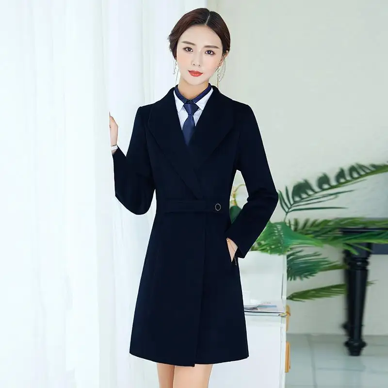 Professional Clothes Woollen Coat Work Clothes Women's Middle Long Style Sales Department Thickened Woolen Hotel Front Genuine
Professional Clothes Woollen Coat Work Clothes Women's Middle Long Style Sales Department Thickened Woolen Hotel Front Genuine