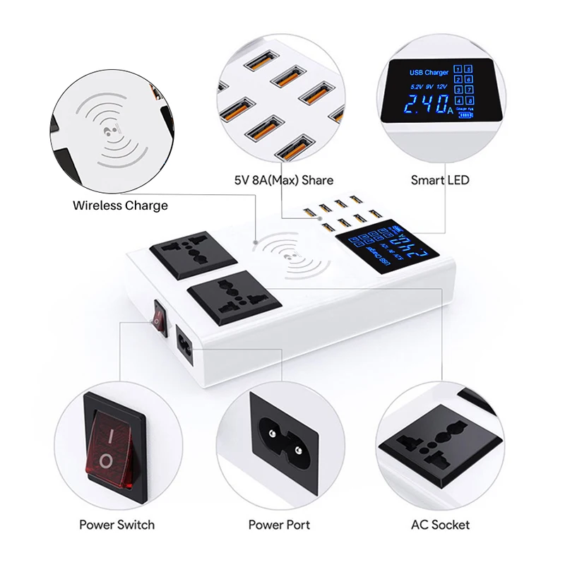 8 Ports QI wireless fast charger quick charge station led display mobile phone wall usb charger for iphone 6 7 8 7plus X xiaomi
8 Ports QI wireless fast charger quick charge station led display mobile phone wall usb charger for iphone 6 7 8 7plus X xiaomi