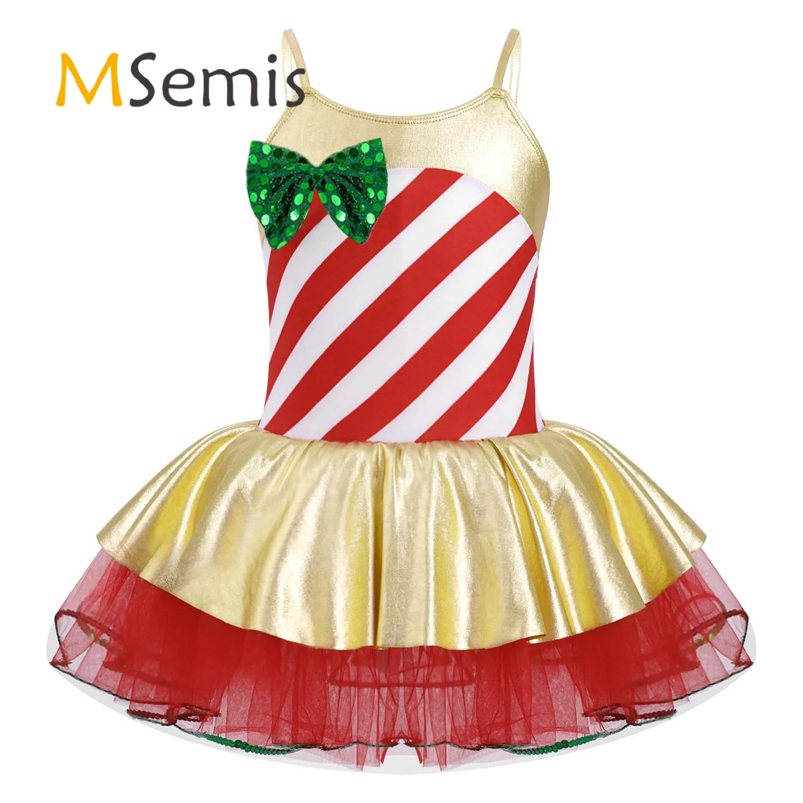 

Kids Girls Ballet Modern Dance Mesh Tutu Dress Figure Ice Skating Cami Dress Sequins Bowknot Adorned Christmas Party Costume